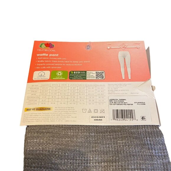 Fruit‎ Of The Loom Women Waffle Knit Thermal Long John Pants Gray XXXL 3X 22 NEW - Picture 2 of 5
